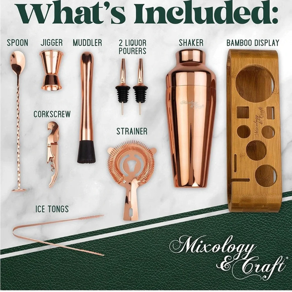🆕 Mixology Bartender Kit: 10-Piece Bar Tool Set with Bamboo Stand (Copper) - Picture 3 of 10
